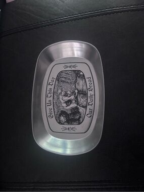 Vintage-Style Bread Tray with Religious Illustration - Silver